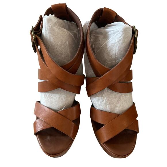 Kork-Ease Warm Brown Leather Strappy Gladiator Wedge Sandals - Picture 4 of 11